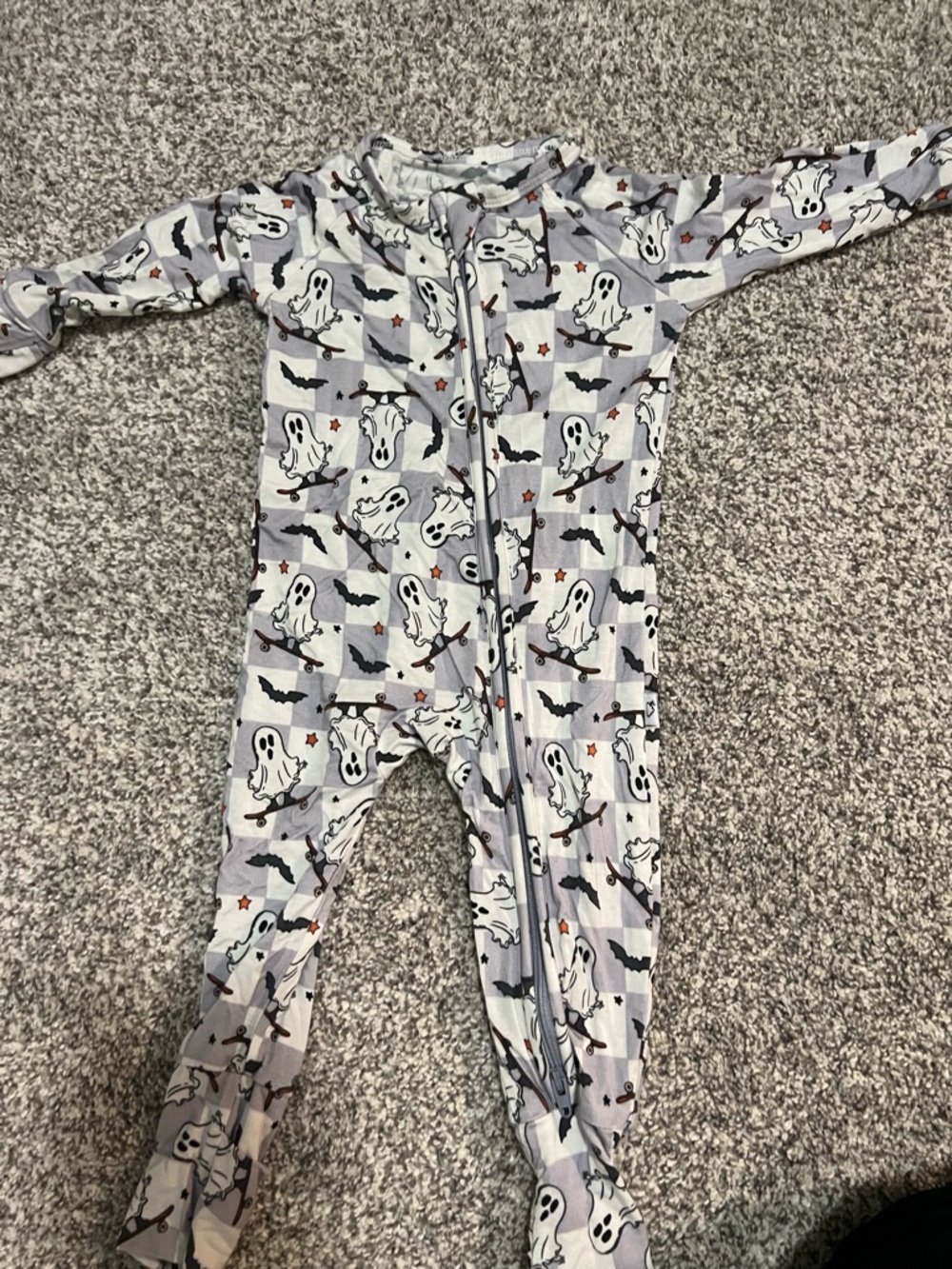 Ghost Print Gray Kids One-Piece Zipper Pajama
